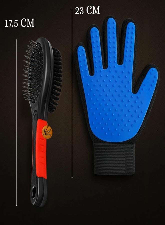 Sage Square Pet Grooming Combo | Plastic Handle Double Sided Brush Comb 17.5cm with Metal Pins & Soft Bristles | One-Sided Deshedding Glove for Bathing, Massaging & Hair Removal | Dogs & Cats - Image 4